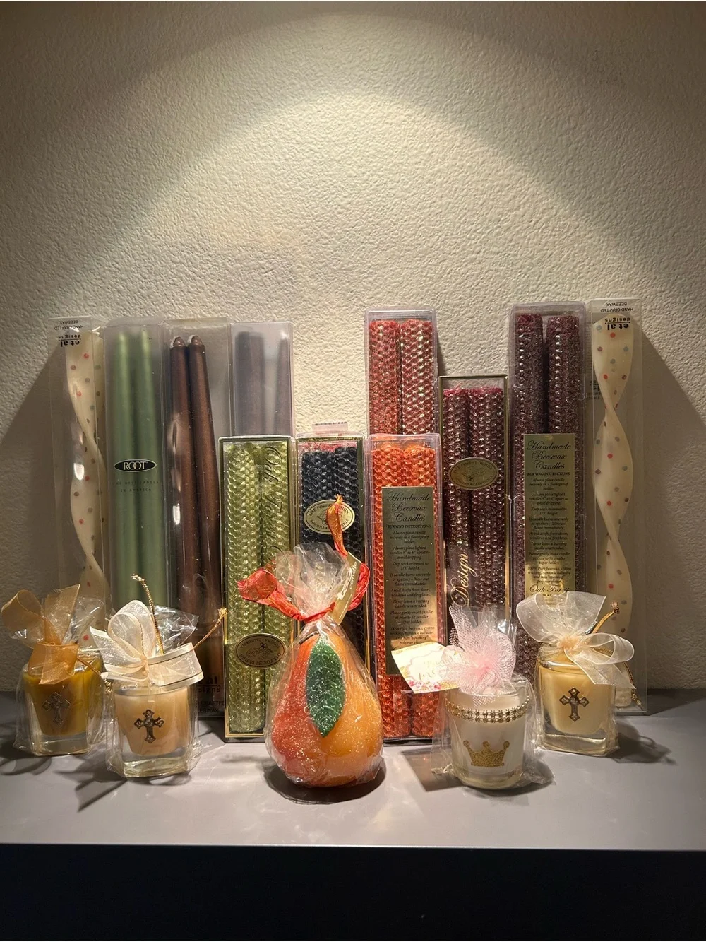 Decorative Taper and Bead Candle Gift Set - Gold, Red, Green, Brown, Black